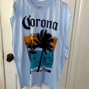 Rare drummers tee by Klaus & Corona beer sleeveless unisex oversized xl raw hem